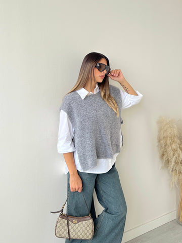Gilet smanicato con fiocchi laterali grey