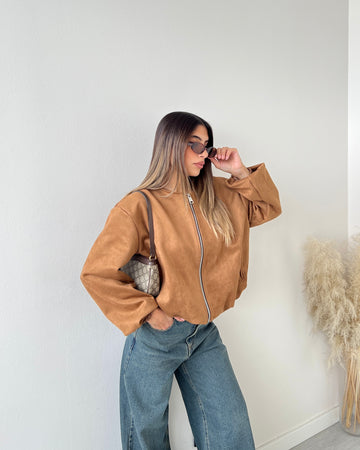 Bomber girocollo con zip camel