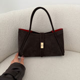 Borsa in vera pelle scamosciata con interno rosso brown