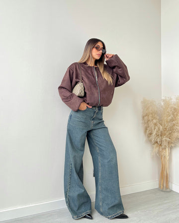 Bomber girocollo con zip testa di moro