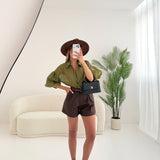Pantaloncino in cotone con cintura brown