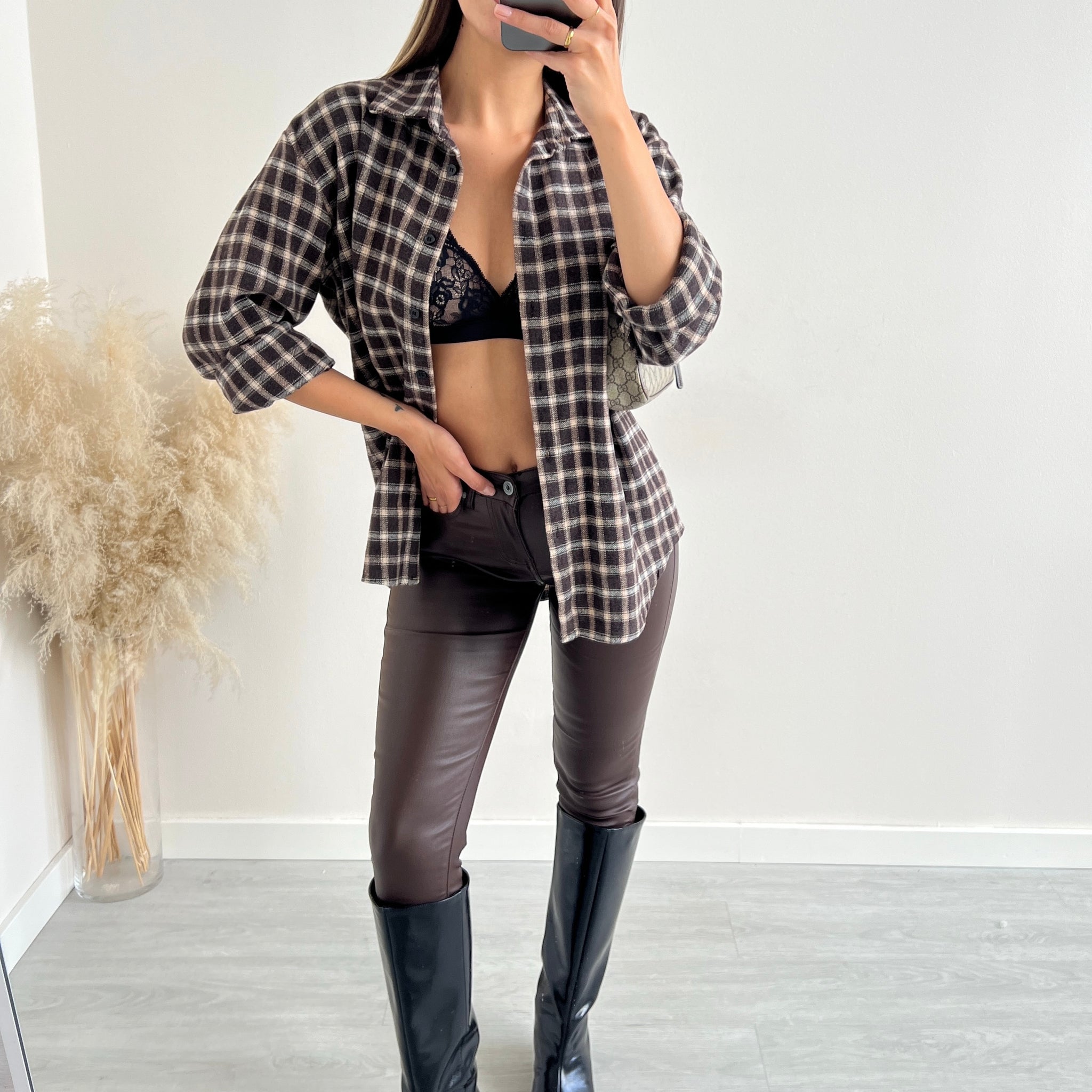 Pantalone skinny effetto pelle testa di moro