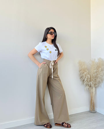 Pantalone palazzo con coulisse camel