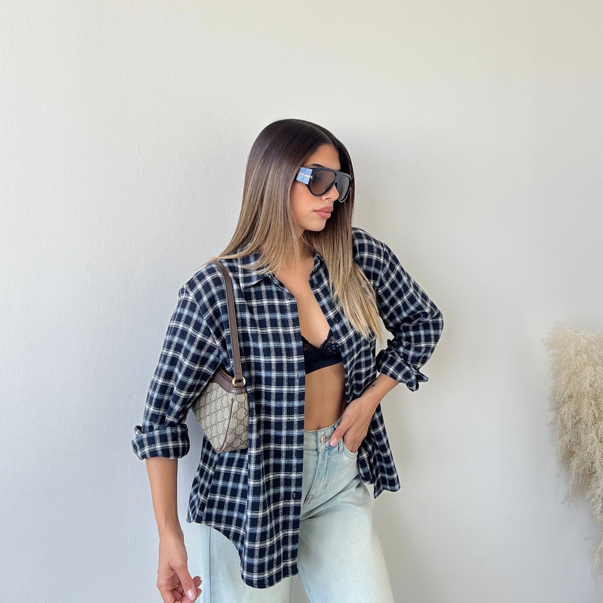 Camicia in cotone a quadri blu
