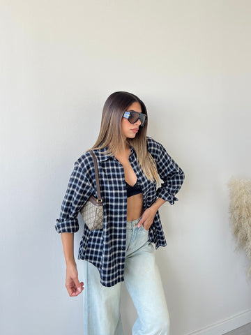 Camicia in cotone a quadri blu