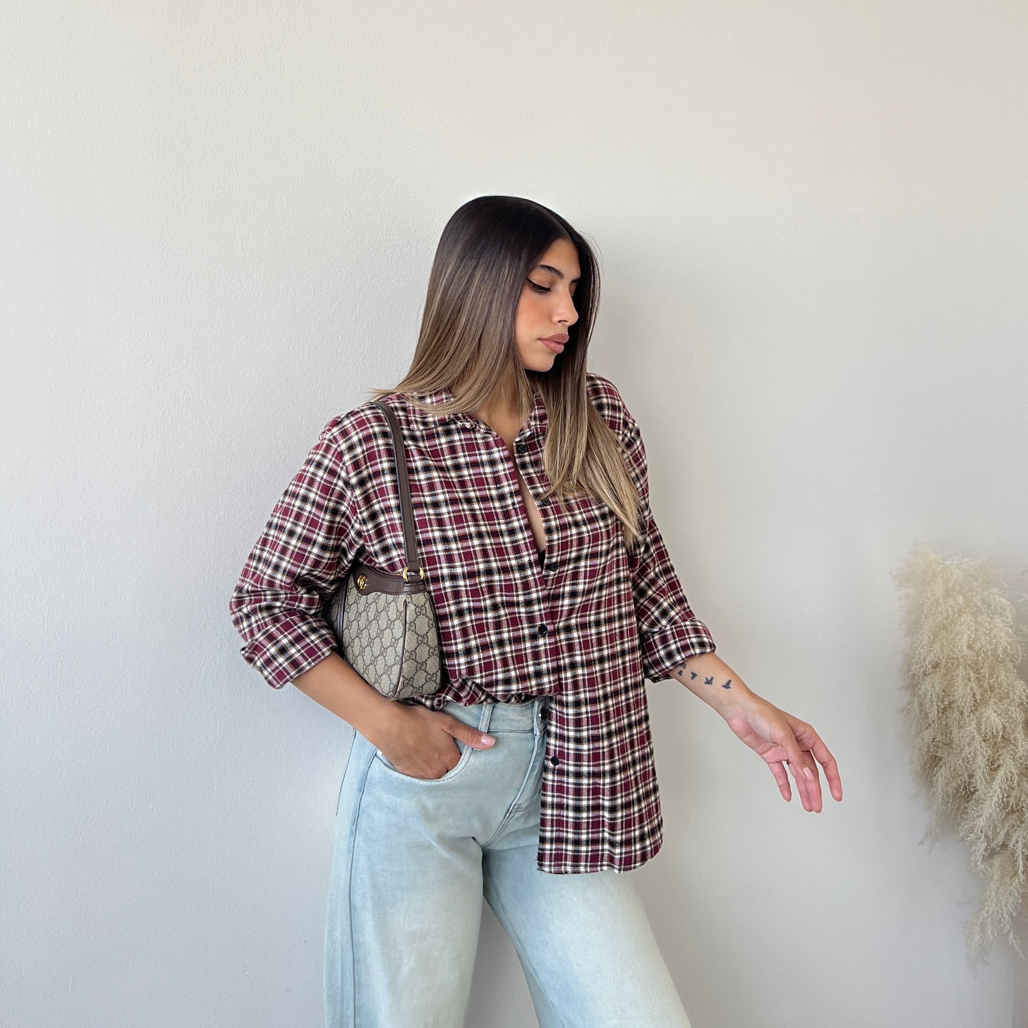 Camicia in cotone a quadri burgundy