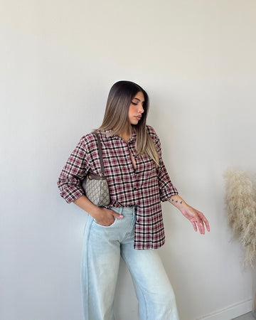 Camicia in cotone a quadri burgundy
