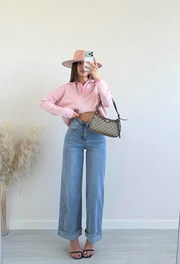 Jeans con risvolto lavaggio chiaro 5033