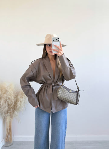 Giubbino Style in simil pelle fango
