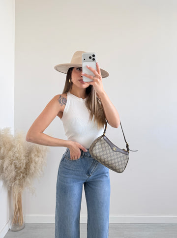 Top in maglia con scollo all'americana bianco