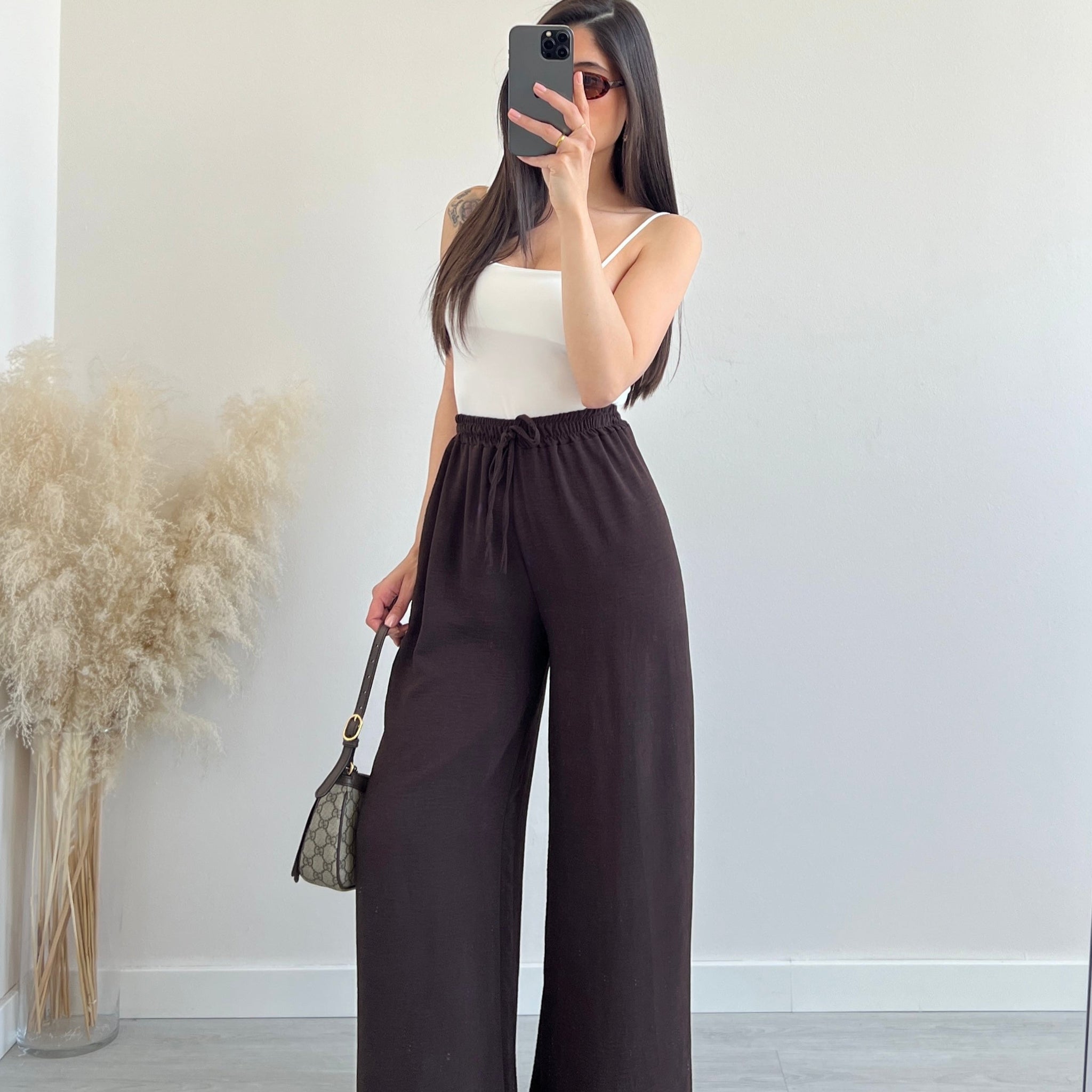 Pantalone morbido a palazzo caffè