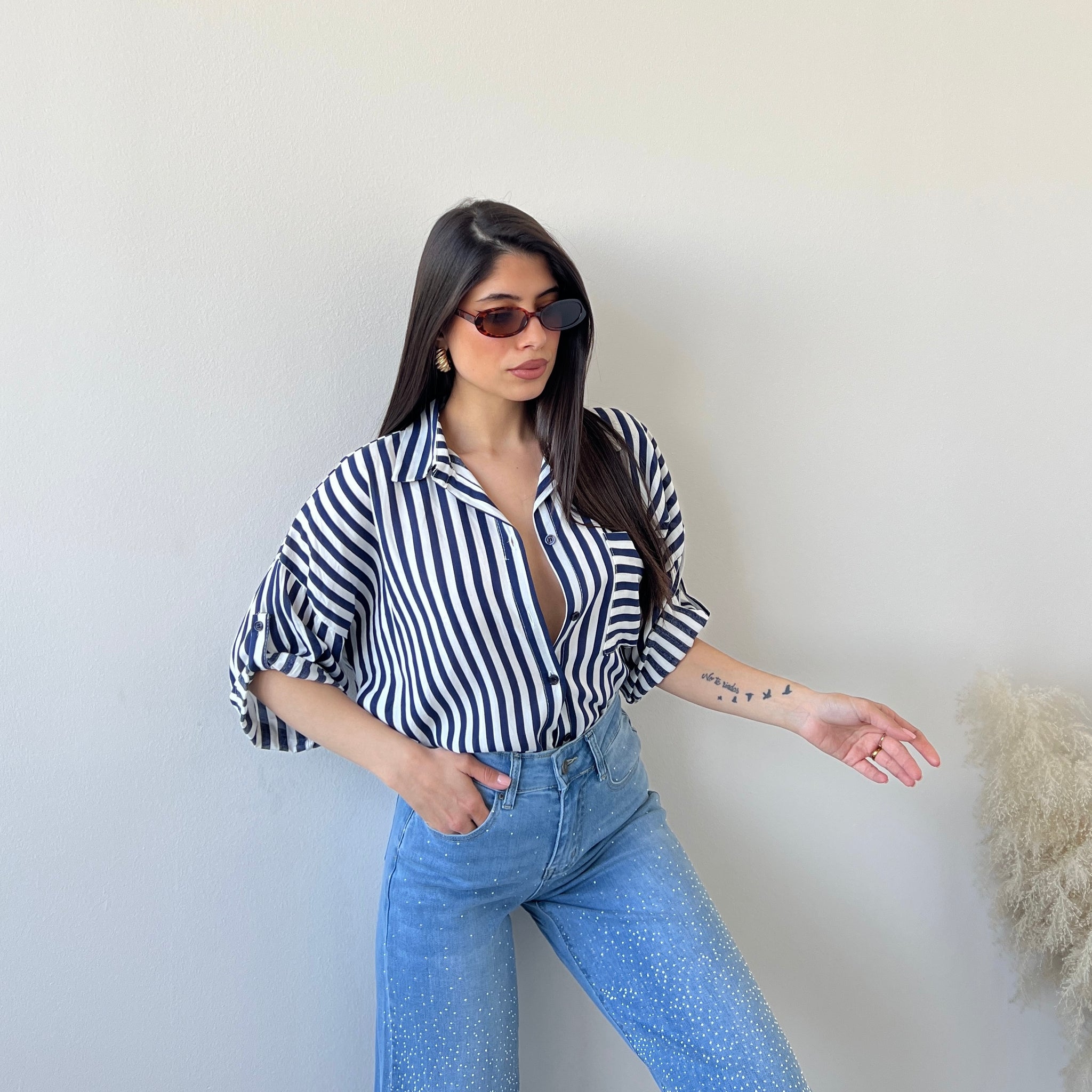 Camicia in viscosa a righe blu