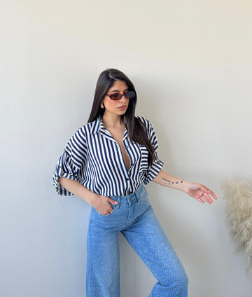 Camicia in viscosa a righe blu