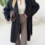Cappotto in misto lana con cintura con collo modulabile black