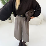 Pantalone coulotte con pinces e cintura fango