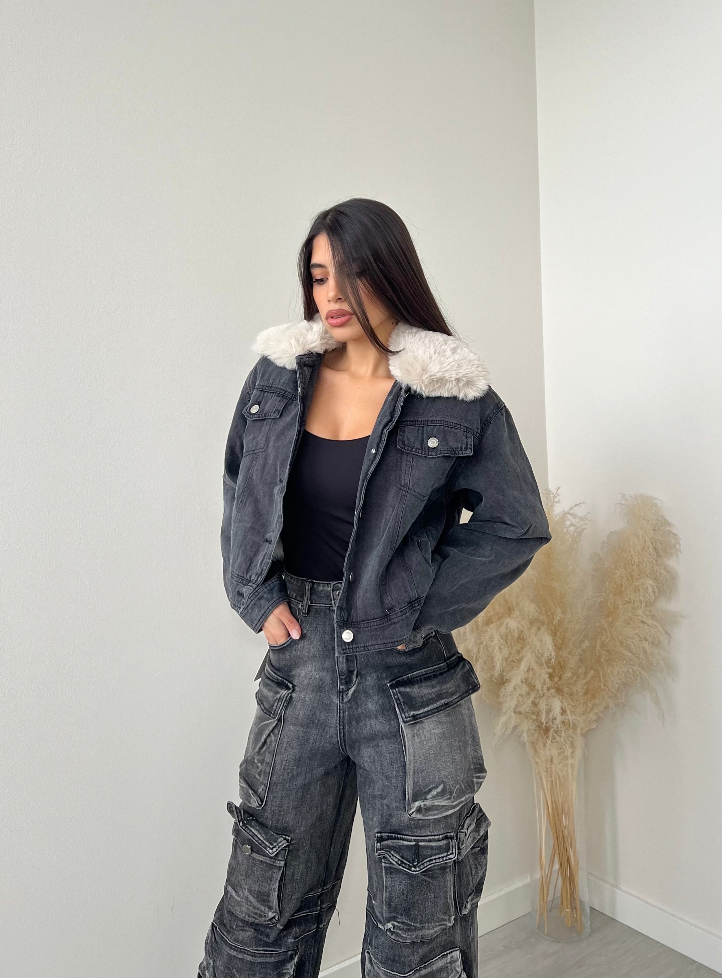 Giacca in jeans con pelo hotsell