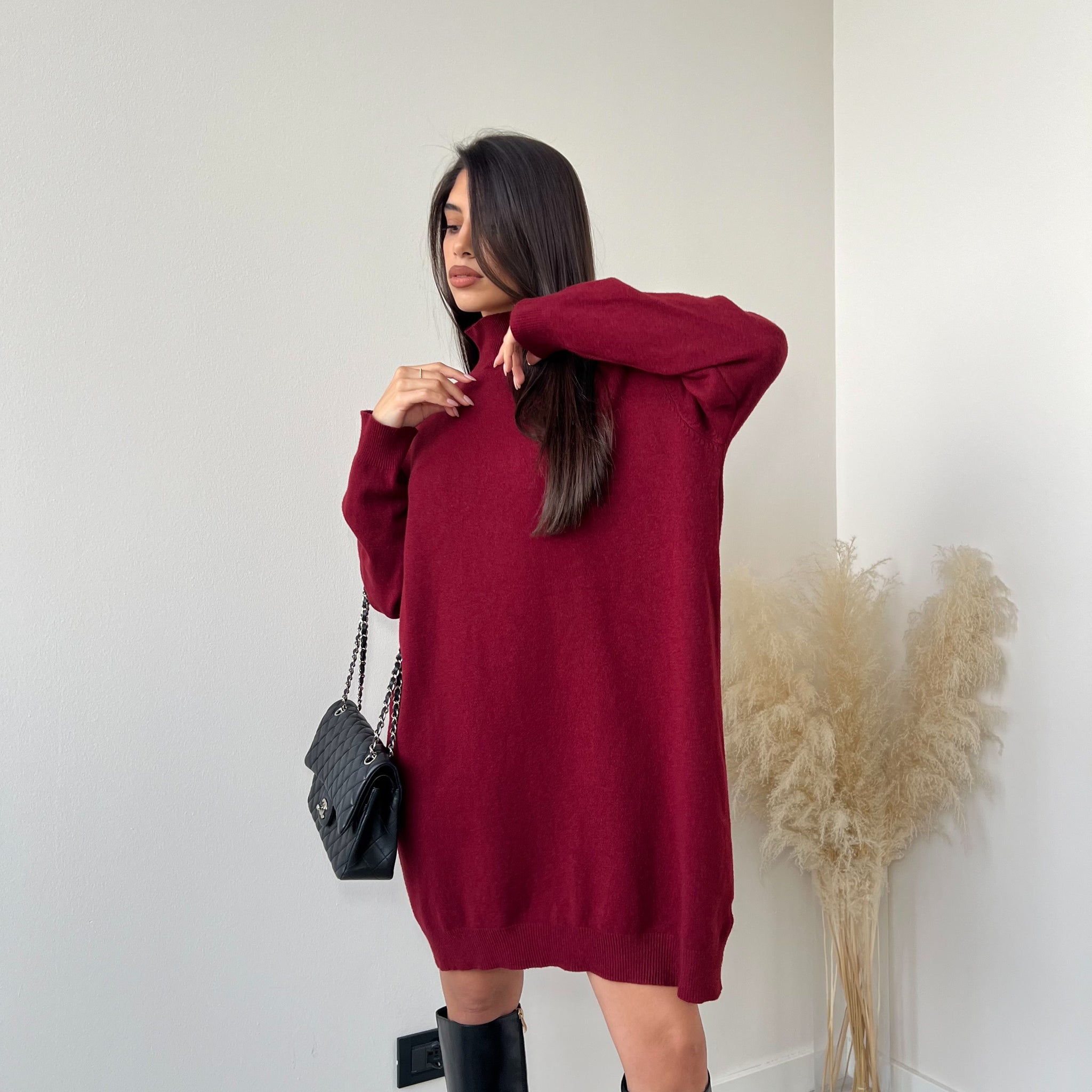 Maxi pull a collo alto bordeaux