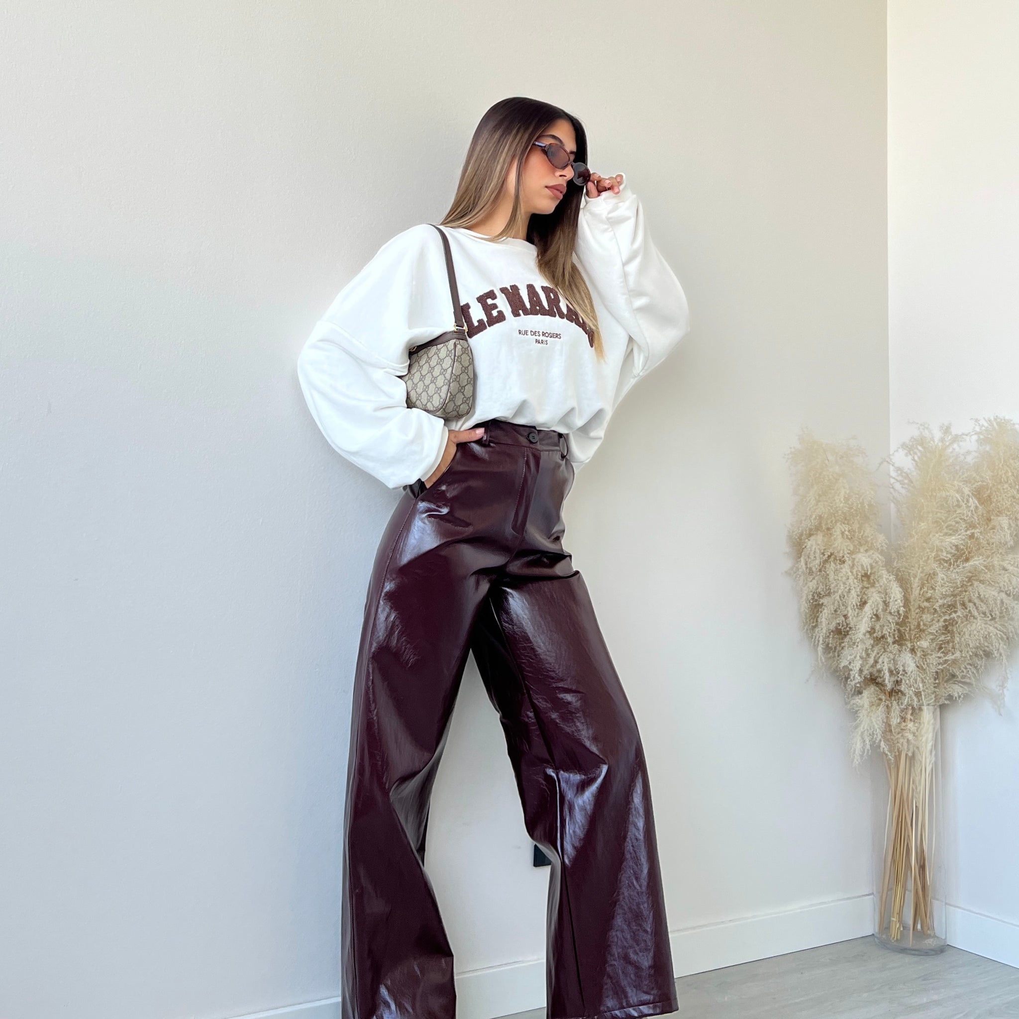 Pantalone in vinile burgundy