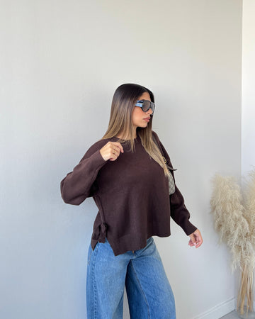 Maglione Denise con fiocchetti caffè