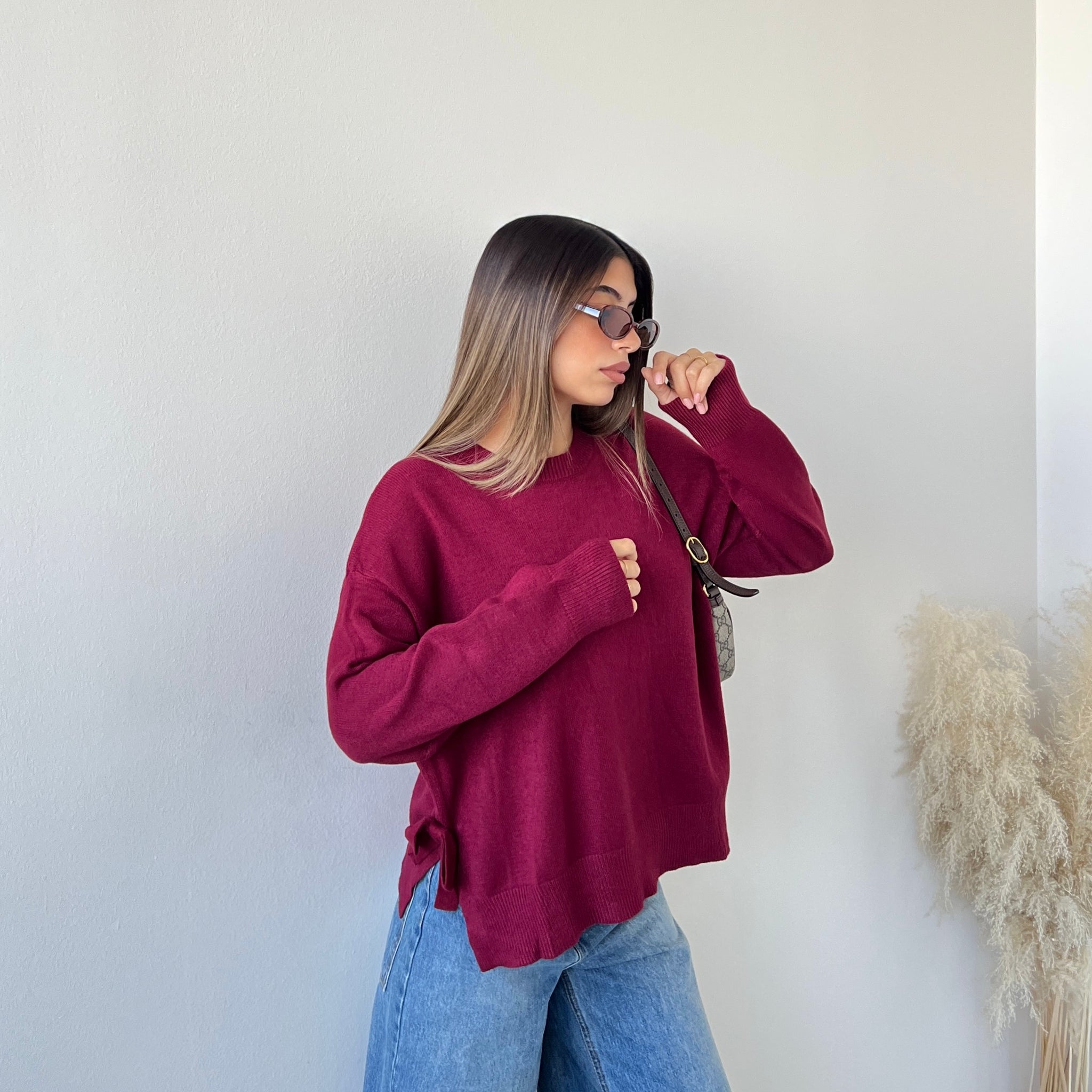 Maglione Denise con fiocchetti bordeaux