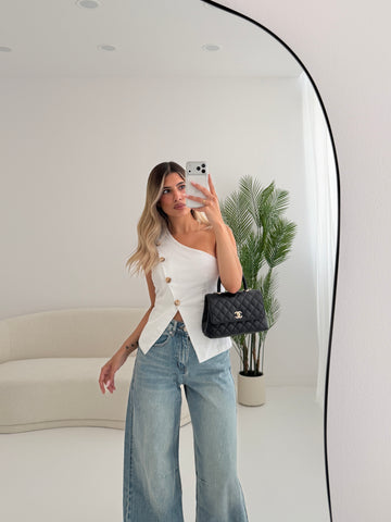 Top monospalla in cotone bianco