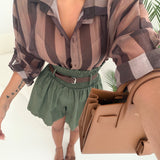 Camicia con colletto velata brown e fango