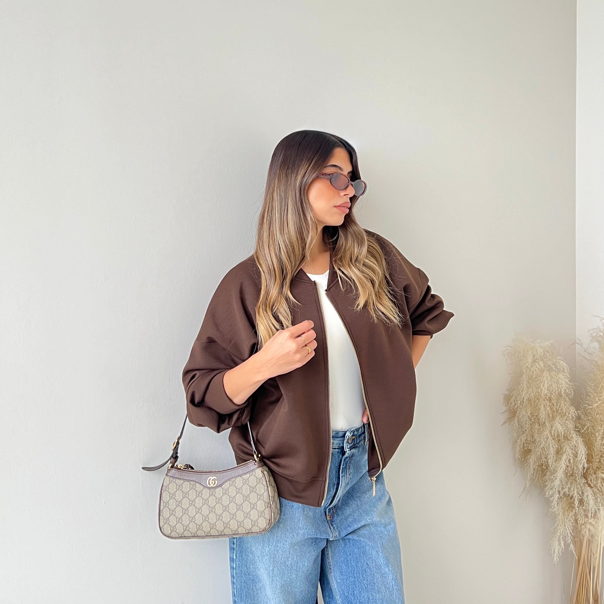 Felpa stile bomber caffè