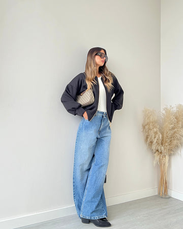 Felpa stile bomber nera