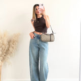 Top corto a costine scollo all'americana brown