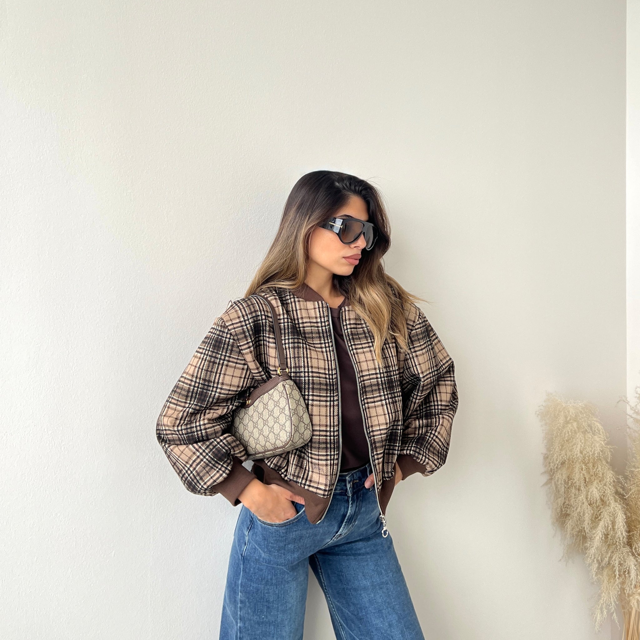 Bomberino in tartan beige