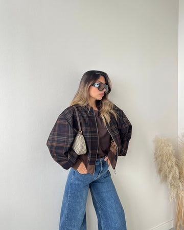 Bomberino in tartan marrone