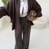 Cardigan semplice con risvolto sulle maniche brown
