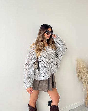 Maglione forato in maglia pesante grey