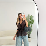 Blusa velata con nodo laterale brown