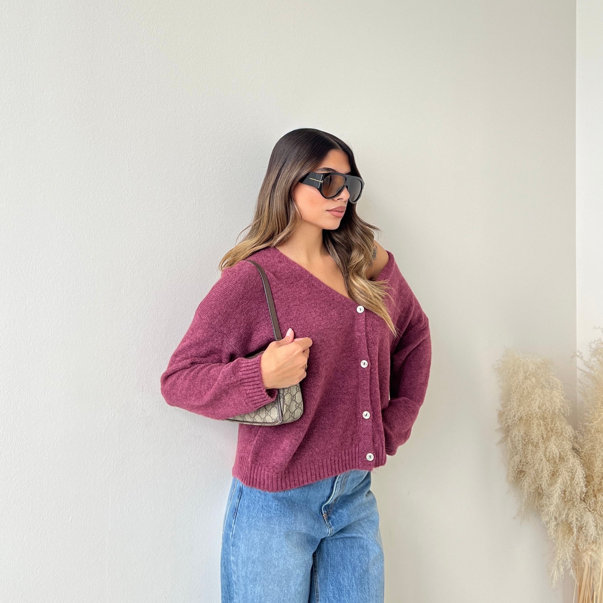 Pullover Florence con bottoni magenta