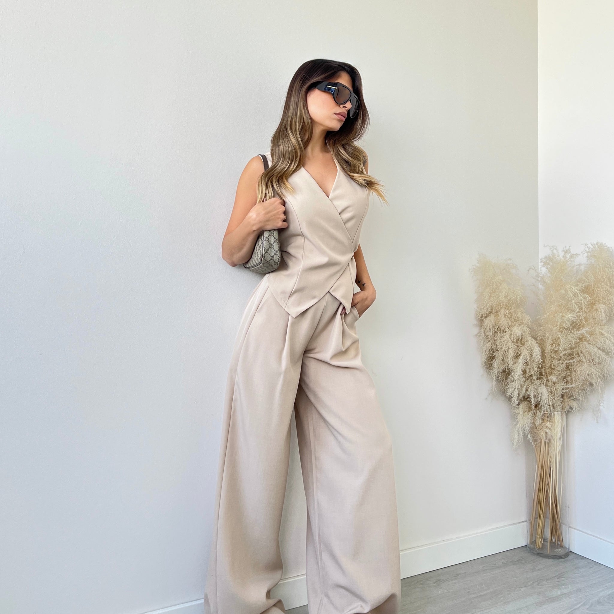 Set Gilet portafoglio + pantalone beige