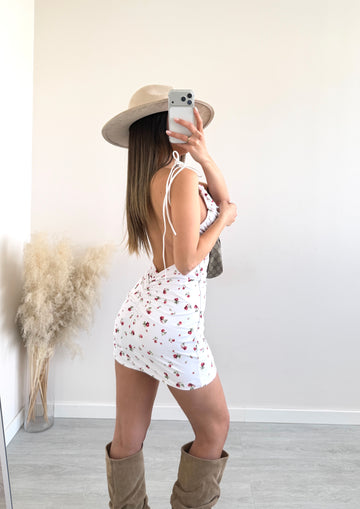 Dress scollo morbido e schiena scoperta a fiorellini bianco