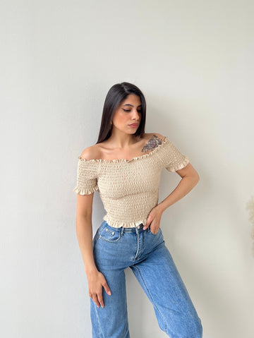 Top arricciato beige