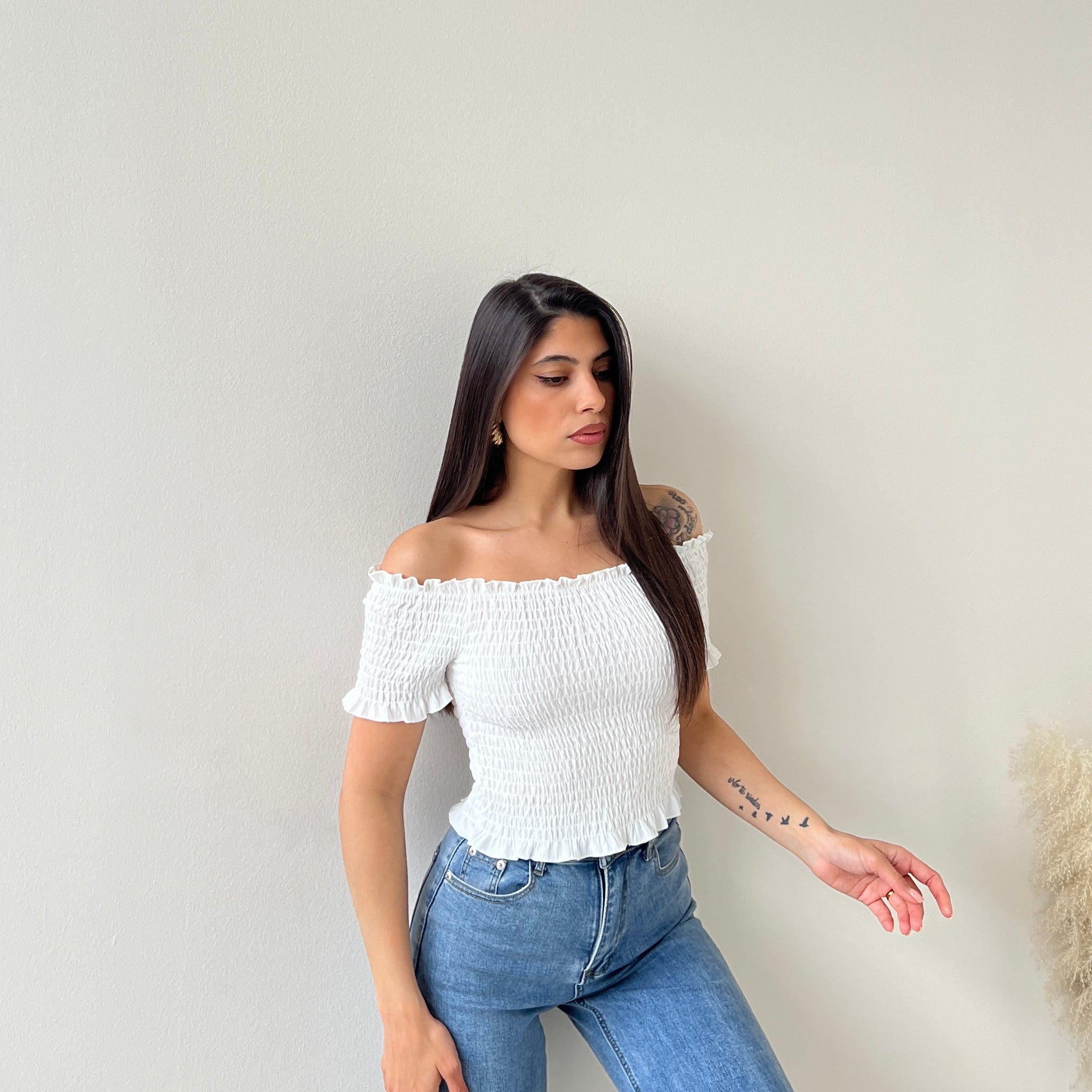 Top arricciato bianco