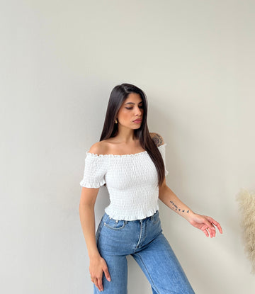 Top arricciato bianco
