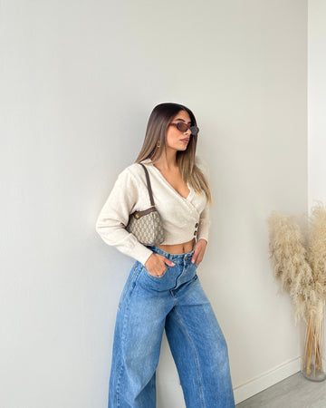 Top in maglia misto lana crema