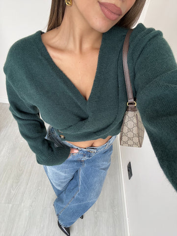 Top in maglia misto lana verde