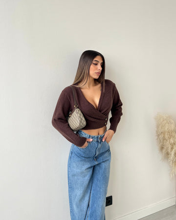 Top in maglia misto lana caffè