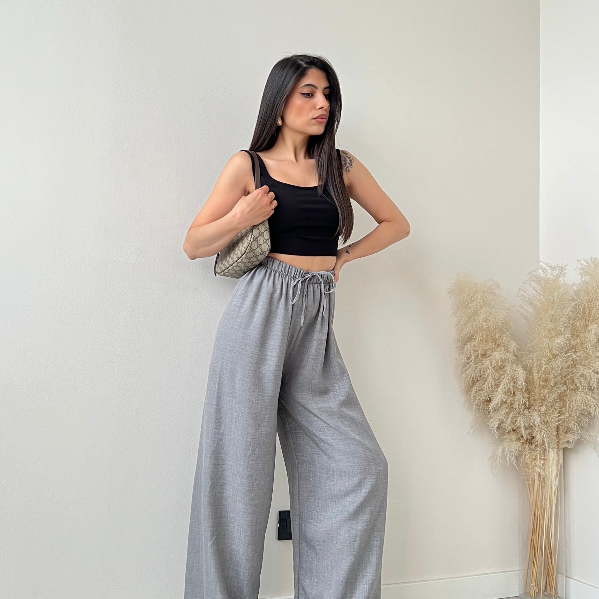 Pantalone con elastico a palazzo grey