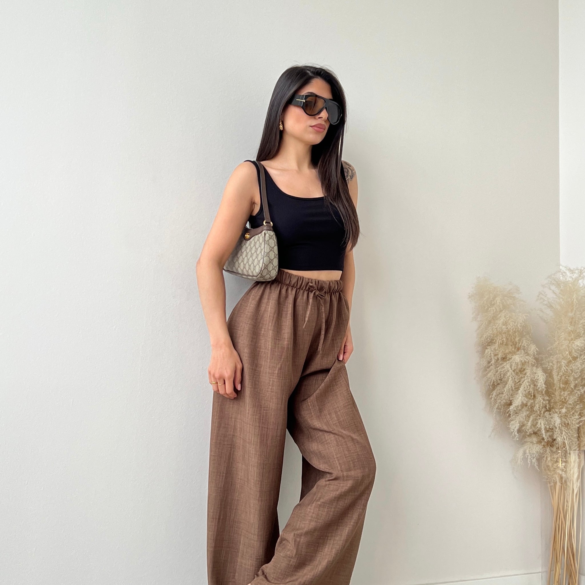 Pantalone con elastico a palazzo cacao