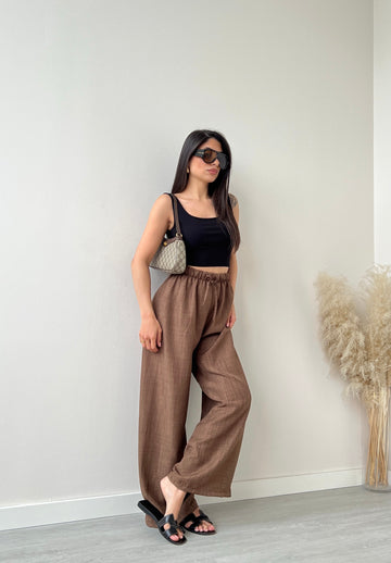 Pantalone con elastico a palazzo cacao