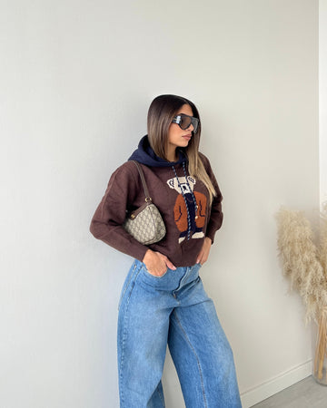 Pullover Teddy con cappuccio caffè
