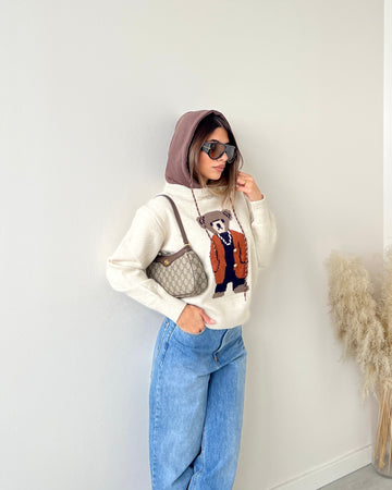 Pullover Teddy con cappuccio sabbia