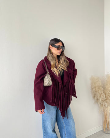 Cappotto corto con frange burgundy