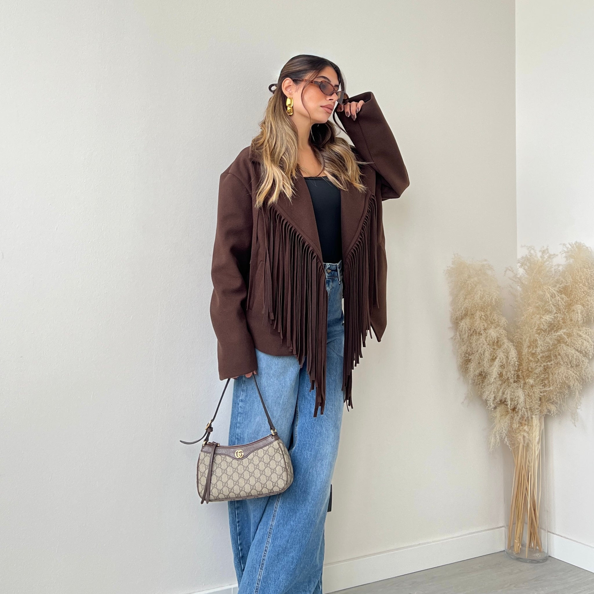 Cappotto corto con frange moro